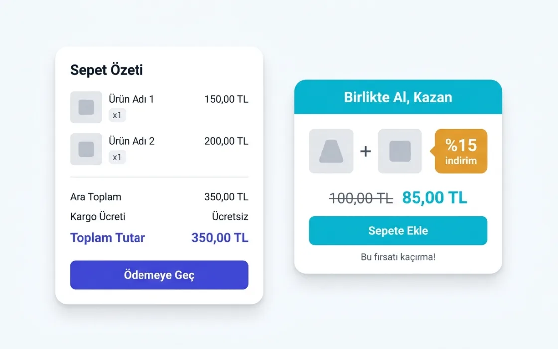 Ödeme sayfasında birlikte al teklifi ve indirim rozeti