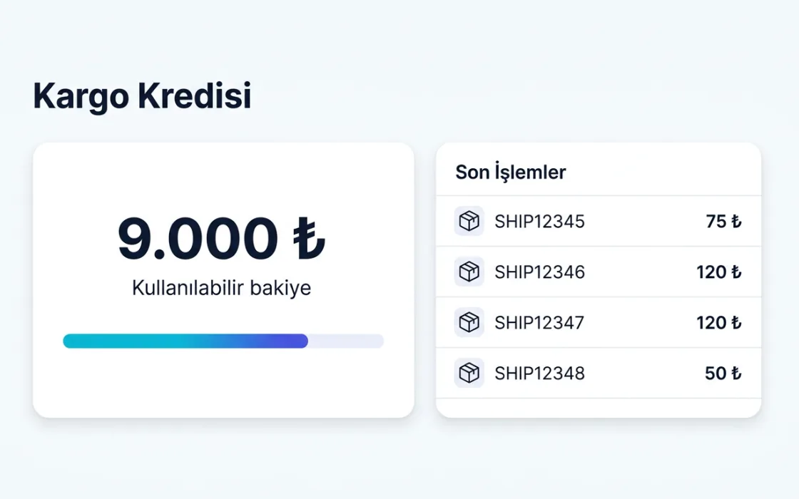 Kargo kredisi ekranı: 9.000 ₺ kullanılabilir bakiye