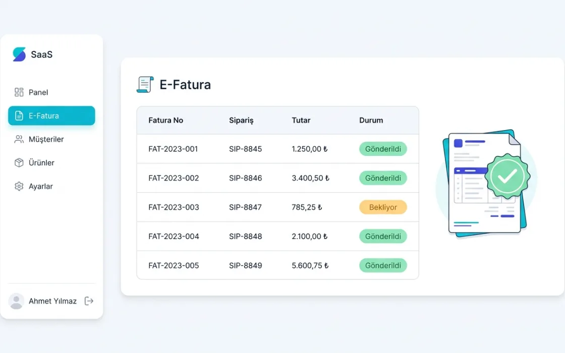 E-fatura ekranı: gönderilen ve bekleyen fatura listesi