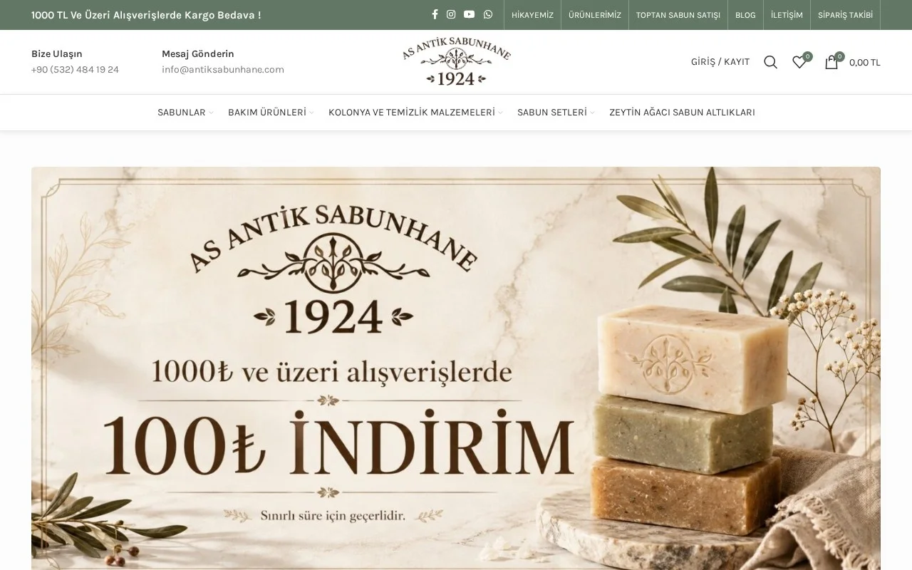 AS Antik Sabunhane web sitesi ana sayfası