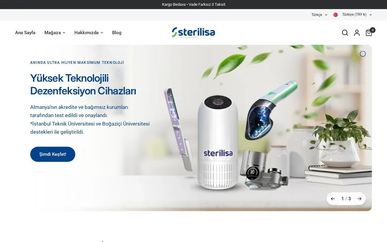 Sterilisa web sitesi ana sayfası