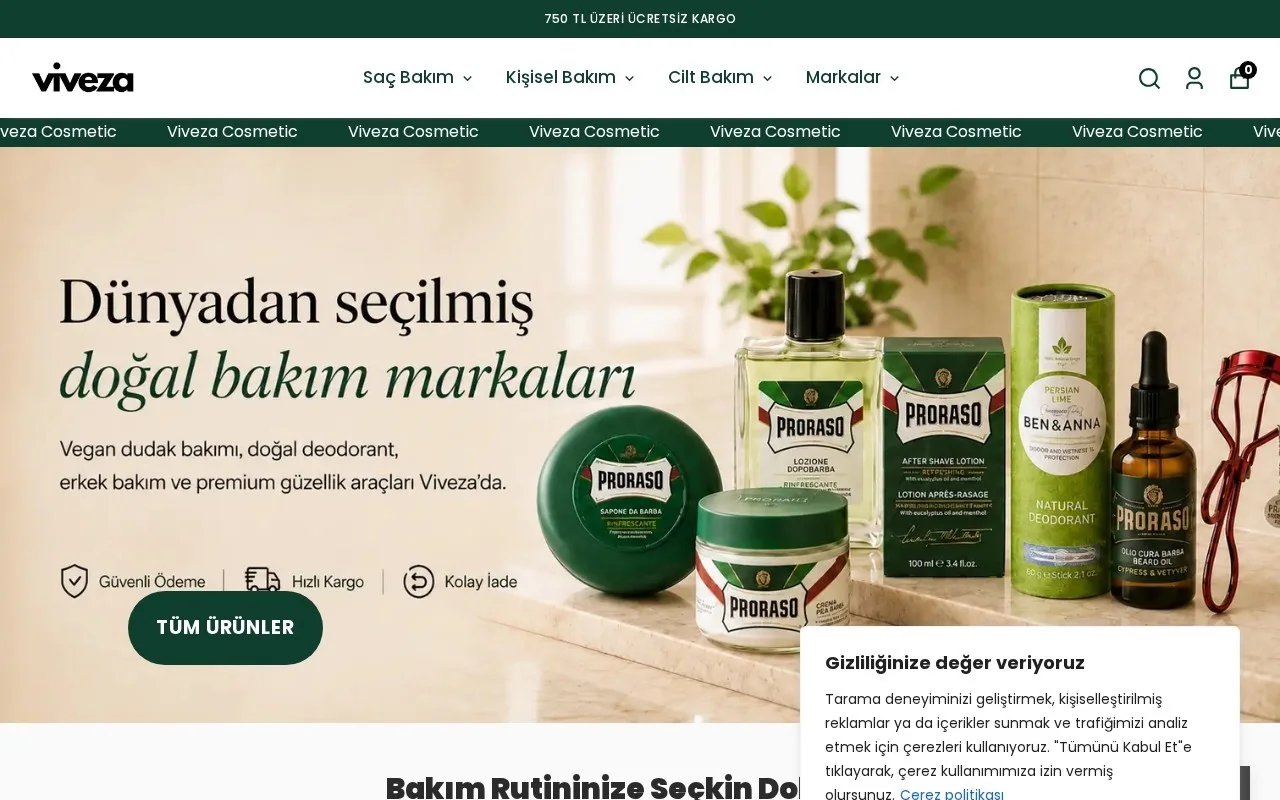 Viveza Cosmetic web sitesi ana sayfası