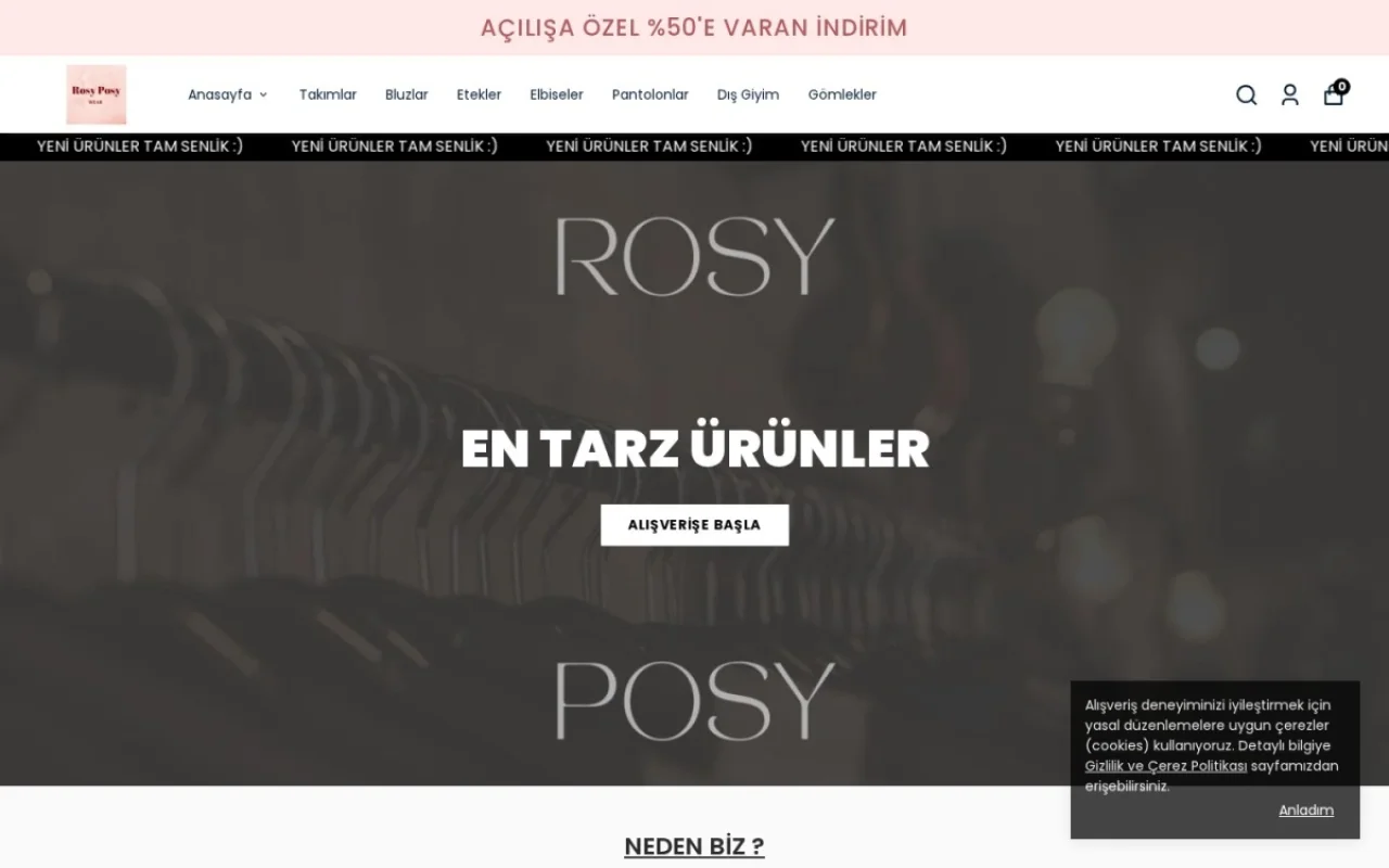 Rosy Posy Wear web sitesi ana sayfası